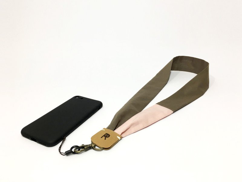 拼色手机背带_棕色+樱花粉(证件挂带、手机挂带、挂绳) - 手机配件 - 棉．麻 卡其色