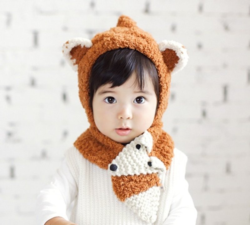 日安朵朵 / Happy Prince 软绵绵小狐狸儿童帽 - 围嘴/口水巾 - 棉．麻 咖啡色