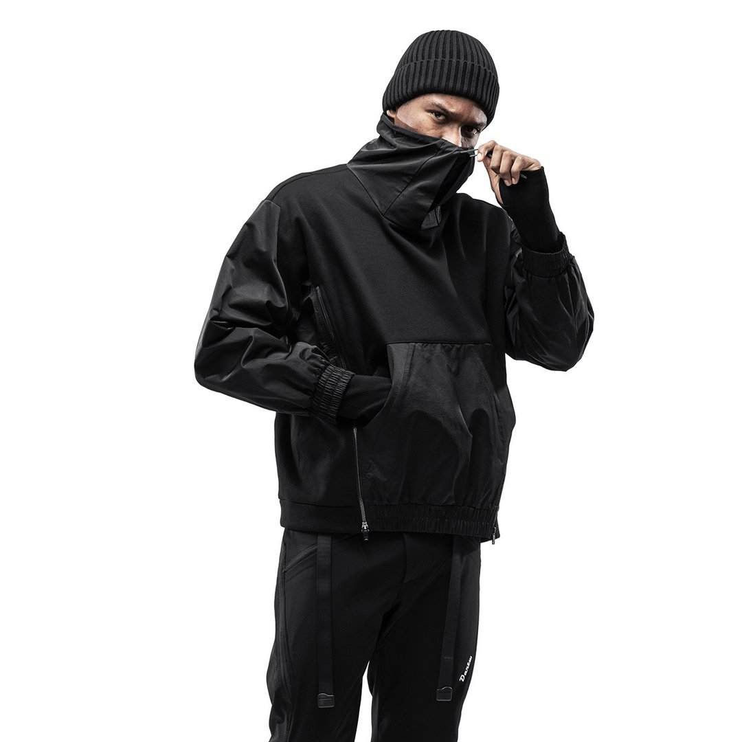 机能高领宽松套头卫衣 透气弹力中等厚度 尼龙拼接 - 男装针织衫/毛衣 - 其他材质 黑色