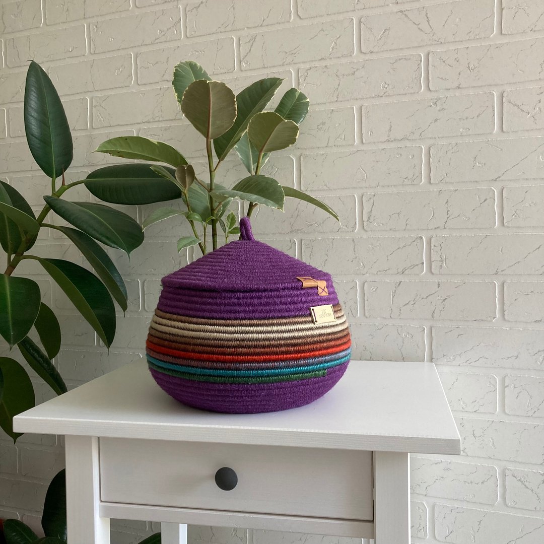Violet storage basket  Cotton rope basket with lid Art basket - 置物架/篮子 - 棉 紫色