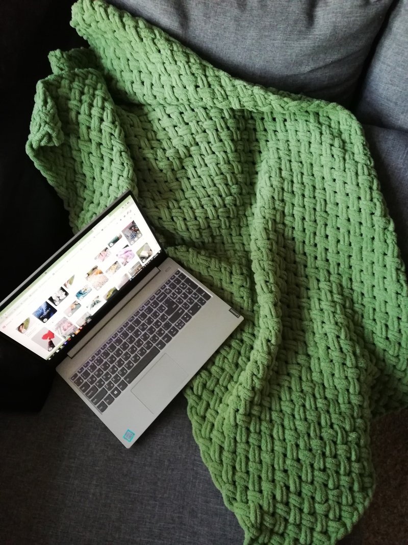 Green blanket soft knit bedspread interior blanket graduation gift - 被子/毛毯 - 聚酯纤维 绿色