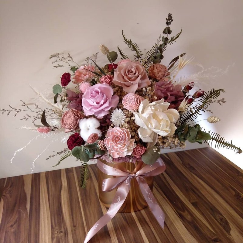 【遇见恒久】贵气粉嫩永生盆栽/开幕盆栽/祝贺盆栽 - 干燥花/捧花 - 植物．花 