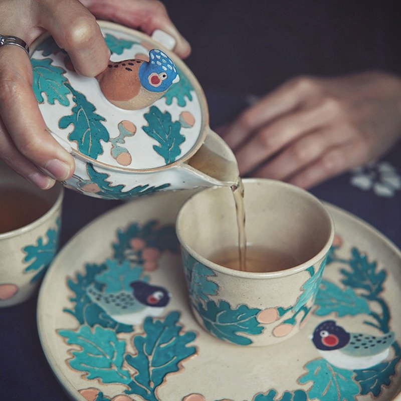 日式手繪寶瓶功夫茶壺 / 陶瓷手抓壺創意款 / 家用茶杯壺承禮物 - 茶具/茶杯 - 瓷 多色