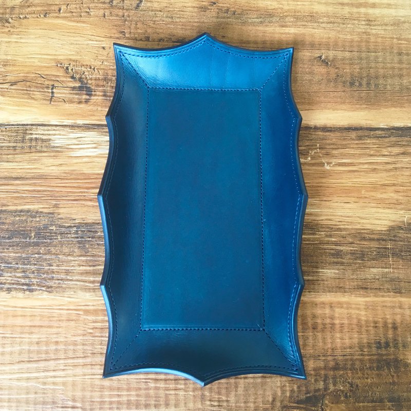 Extra Edition Wave Leather Tray Buttero Navy Name Engraving Free - 收纳用品 - 真皮 蓝色