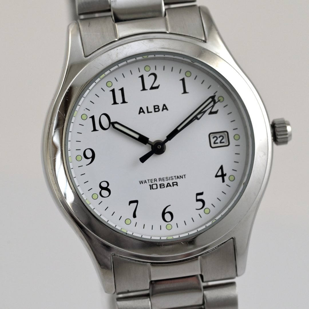 SEIKO ALBA 精工 ALBA 7N32-K004 10BAR 男表 白色表盘 古董表 日本直送 - 男表/中性表 - 不锈钢 白色