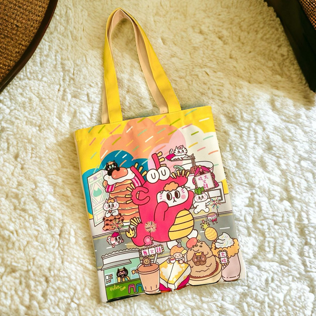 Kingnekosan 火龙猫双面帆布包 tote bag - 侧背包/斜挎包 - 棉 黄色