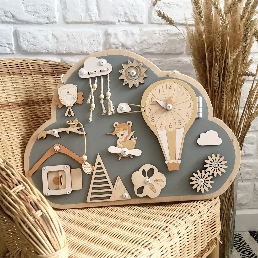 Busyboard Cloud, Busy Board, Boho toys, Sensory Board Neutral - 玩具/玩偶 - 木头 