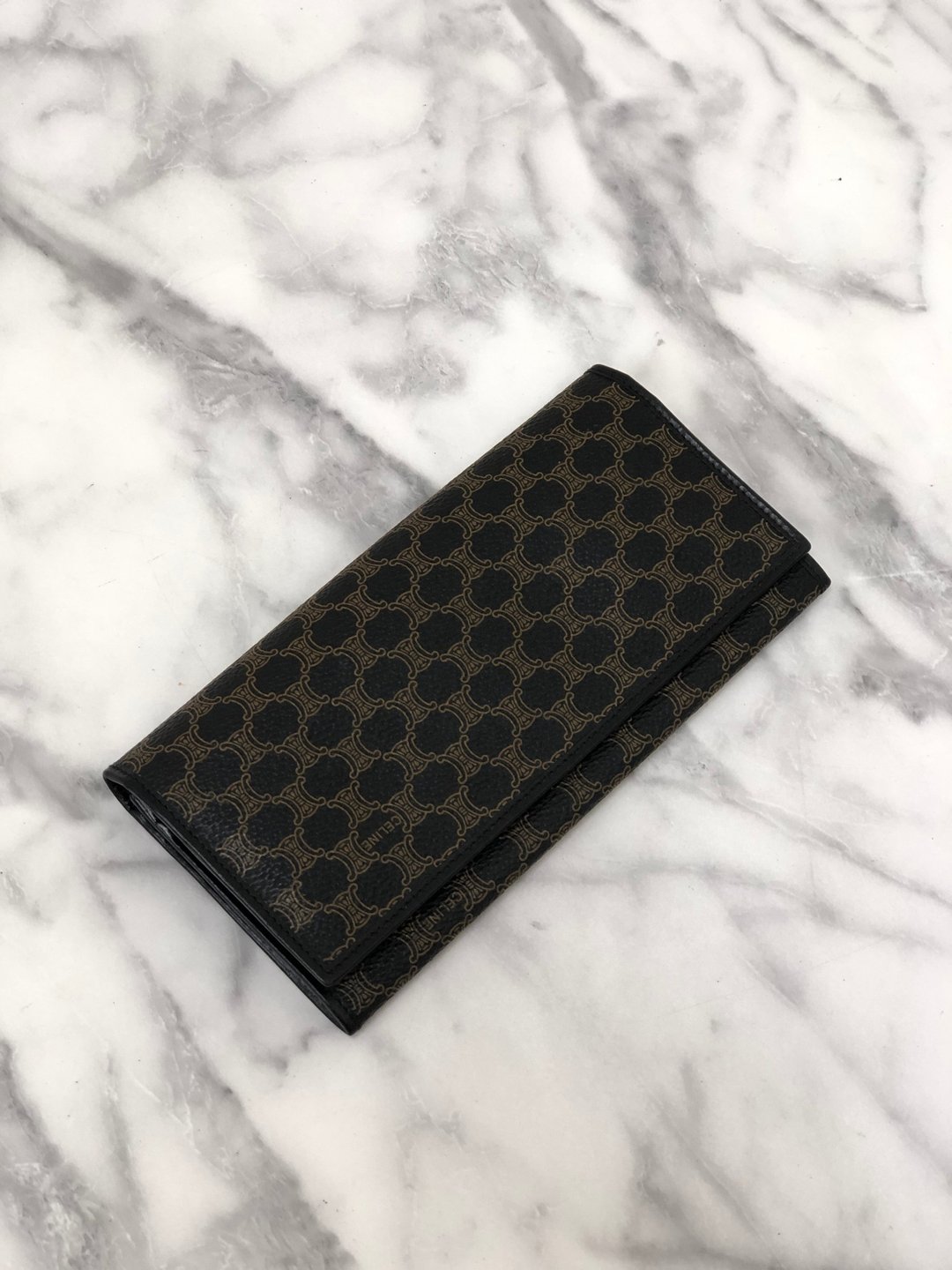 【 日本直送 名牌中古包 】CELINE  સ્રેની マカダム 皮夹 黑色 皮革 长夹 vintage 古董 复古 6tcpik - 皮夹/钱包 - 真皮 黑色