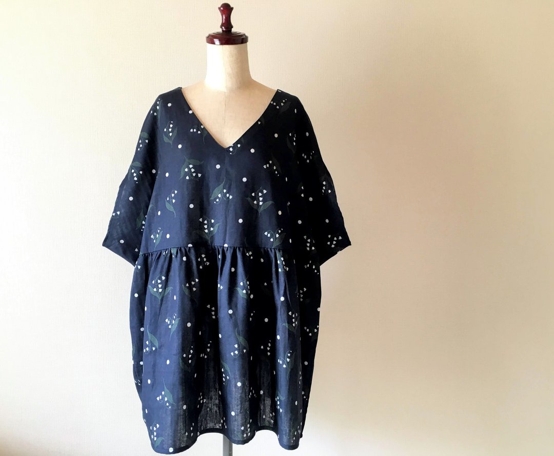 Suzuran pattern dress - 洋装/连衣裙 - 棉 黑色