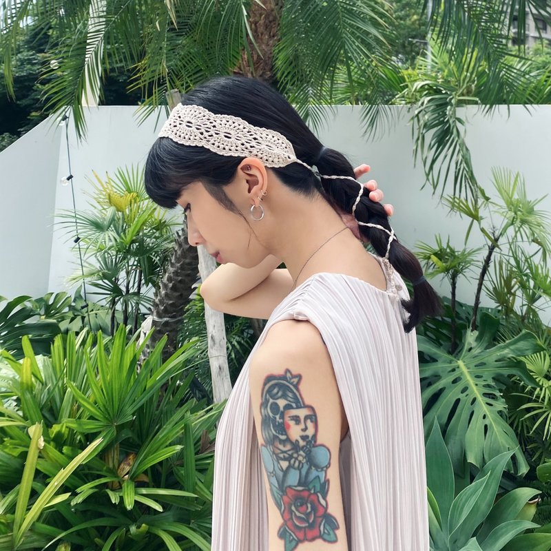 【钩织发带】日系复古蕾丝花边发带 - 发饰 - 棉．麻 