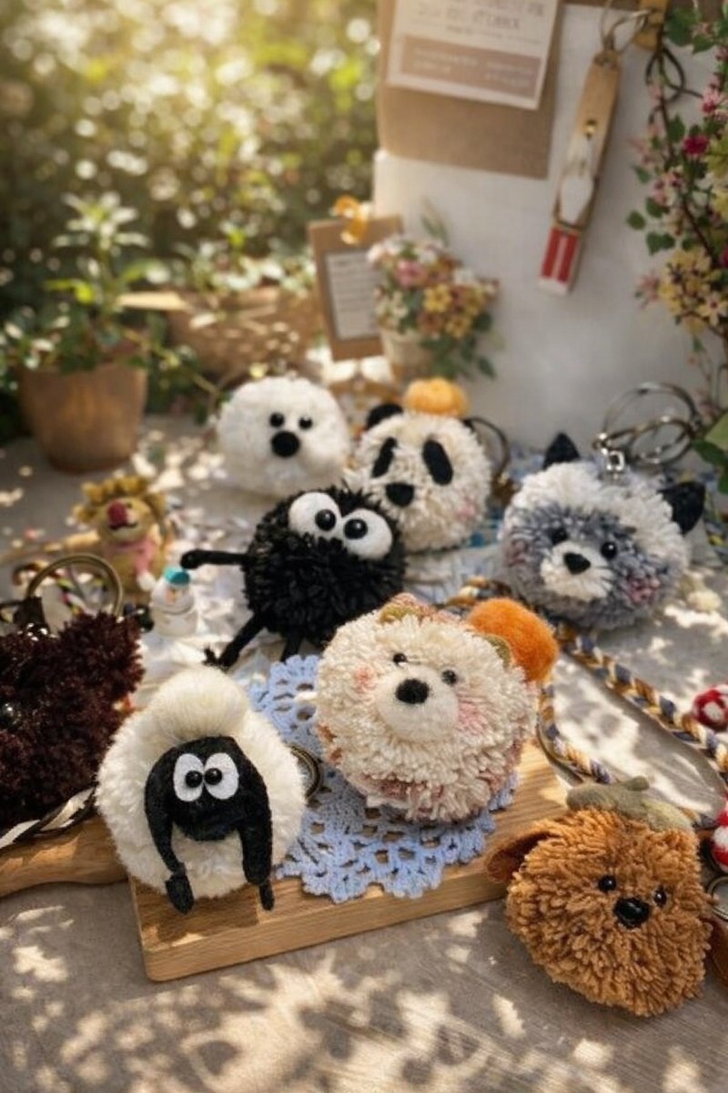 体验价 台北手作 动物毛球 手机绳或姓名钥匙圈 - 编织/羊毛毡/布艺 - 其他材质 