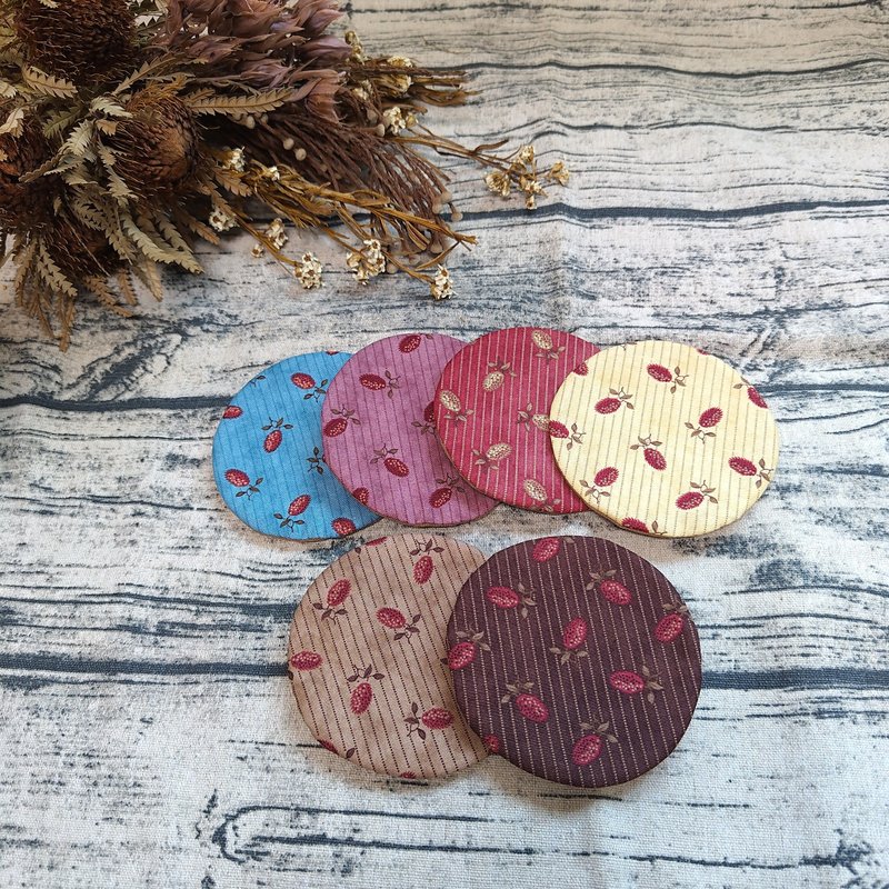 圆形铺棉杯垫 = 小野莓 =  (六入一组) - 杯垫 - 棉．麻 