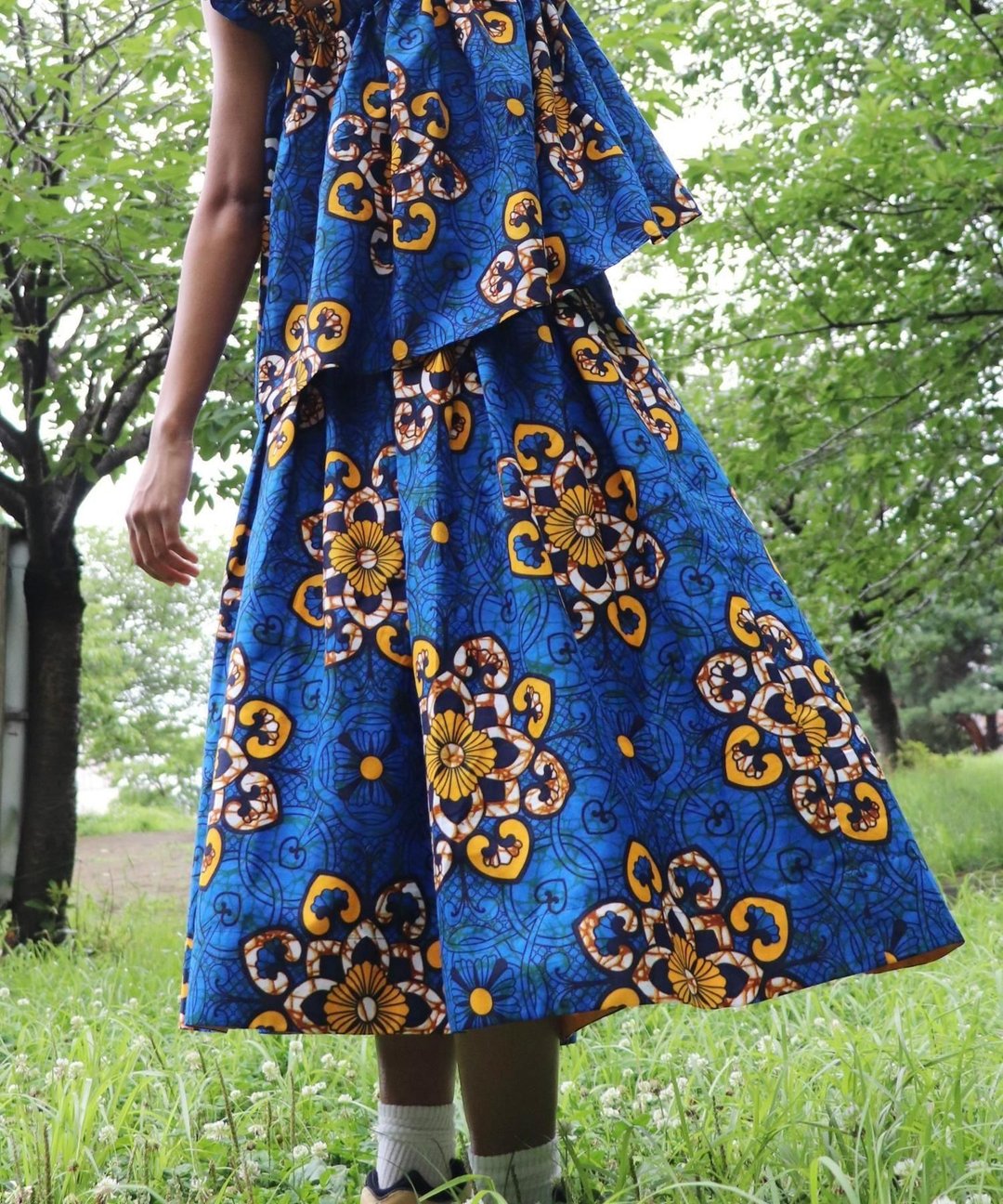 Africa tuck flare skirt 150/COSTUS SPECTABILIS - 裙子 - 聚酯纤维 蓝色