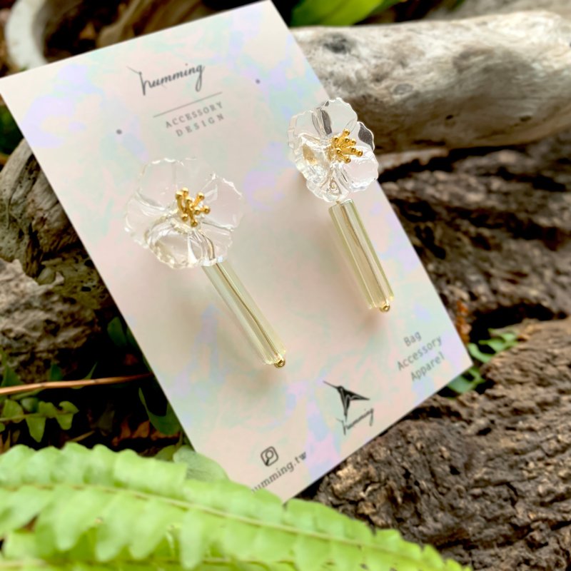 耳环 罂粟花 花 树脂 银饰 耳夹 琉璃 礼物 礼盒 手工 透明 夏天 - 耳环/耳夹 - 绣线 多色