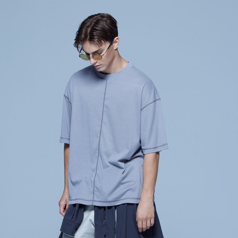 Stone As Seaming T-shirt / 接缝装饰线 (岩石灰) - 男装上衣/T 恤 - 棉．麻 灰色