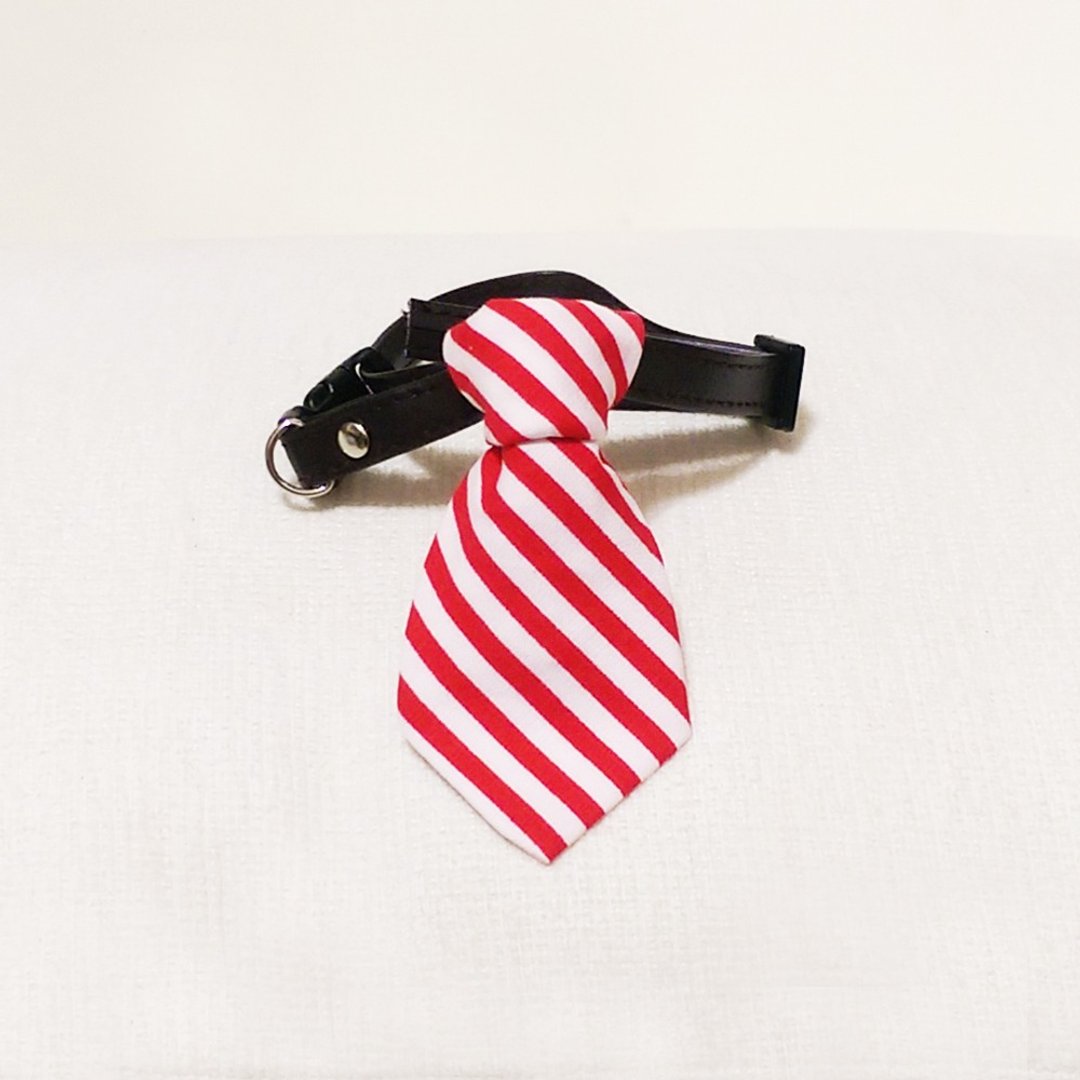 Ella Wang Design Tie 宠物 领结 领带 猫 狗 红白 条纹 - 项圈/牵绳 - 棉 红色