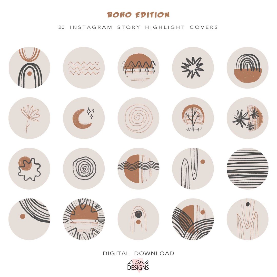Boho instagram story highlight icons. Hand drawn covers. Download 1080 x 1920 px - 电脑手机桌布/贴图/App 图示 - 其他材质 