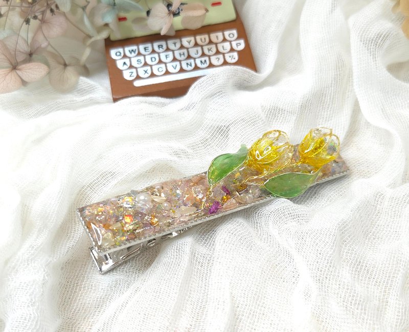 郁金香造花液树脂糖果长压夹 - 发饰 - 树脂 黄色