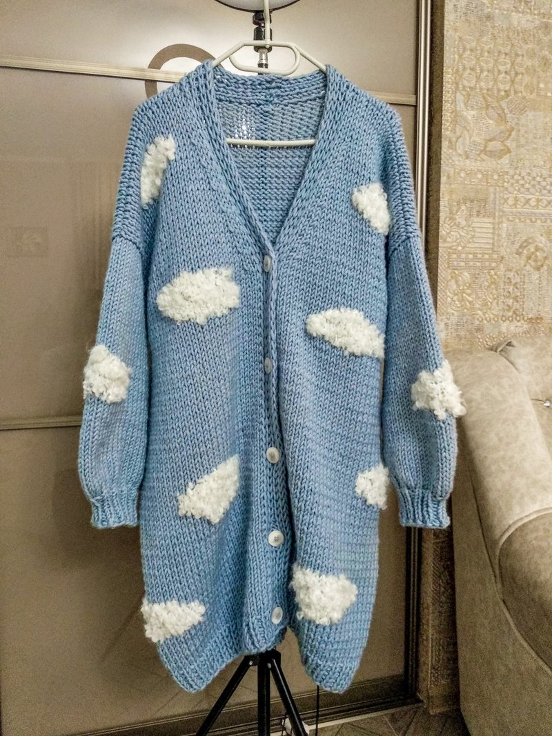 Cloud cardigan, Long cardigan, Oversized cardigan, Embroidered cardigan - 女装针织衫/毛衣 - 羊毛 