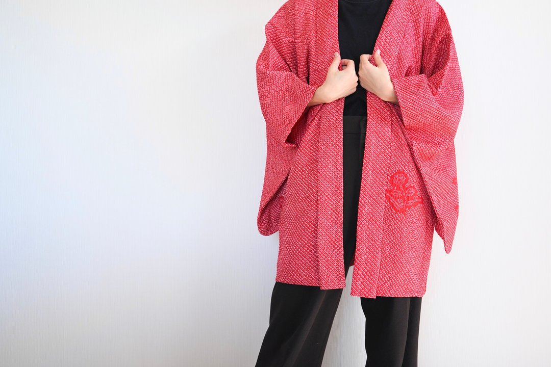 日本和服, 绞染和服, 红色羽织, 正统和服, 传统和服 - 女装休闲/机能外套 - 丝．绢 红色
