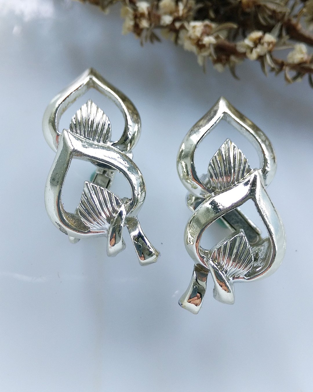 Vintage Jewelry 西洋古董饰品 CORO 银色调 双心 夹式耳环 - 耳环/耳夹 - 其他金属 银色