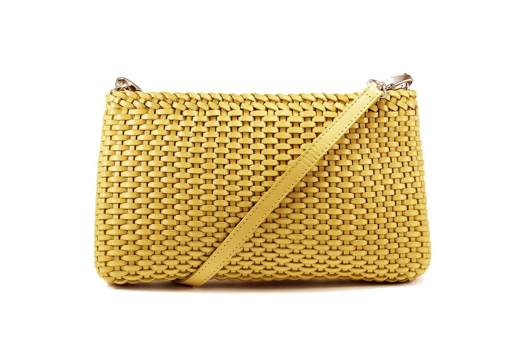 Leather bag, yellow bag, womens yellow bag, yellow crossbody, yellow braided bag - 手提包/手提袋 - 真皮 黄色