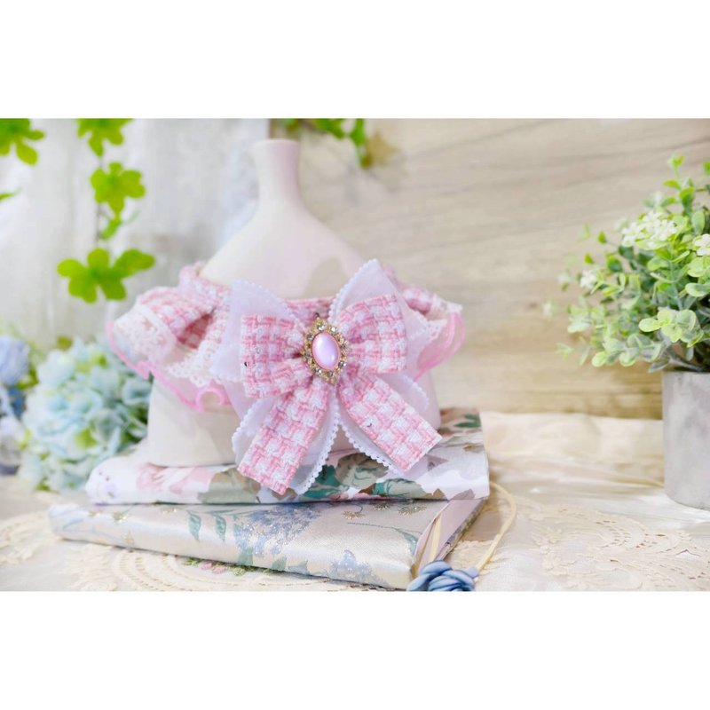 莓果慕斯。花边项圈 - 粉色丨猫兔狗 宠物领巾 项圈 颈圈 - 项圈/牵绳 - 其他材质 粉红色