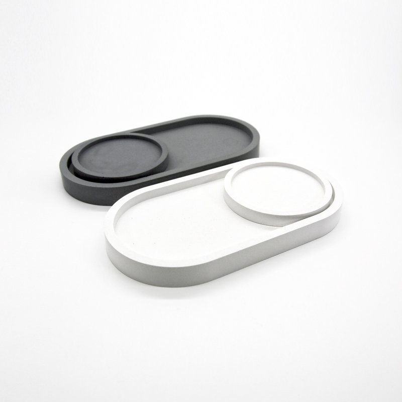 Oval TRAY I 小椭圆 x 小圆盘 I 18cm 两件组 I 置物皿 I 水泥 I - 收纳用品 - 水泥 灰色