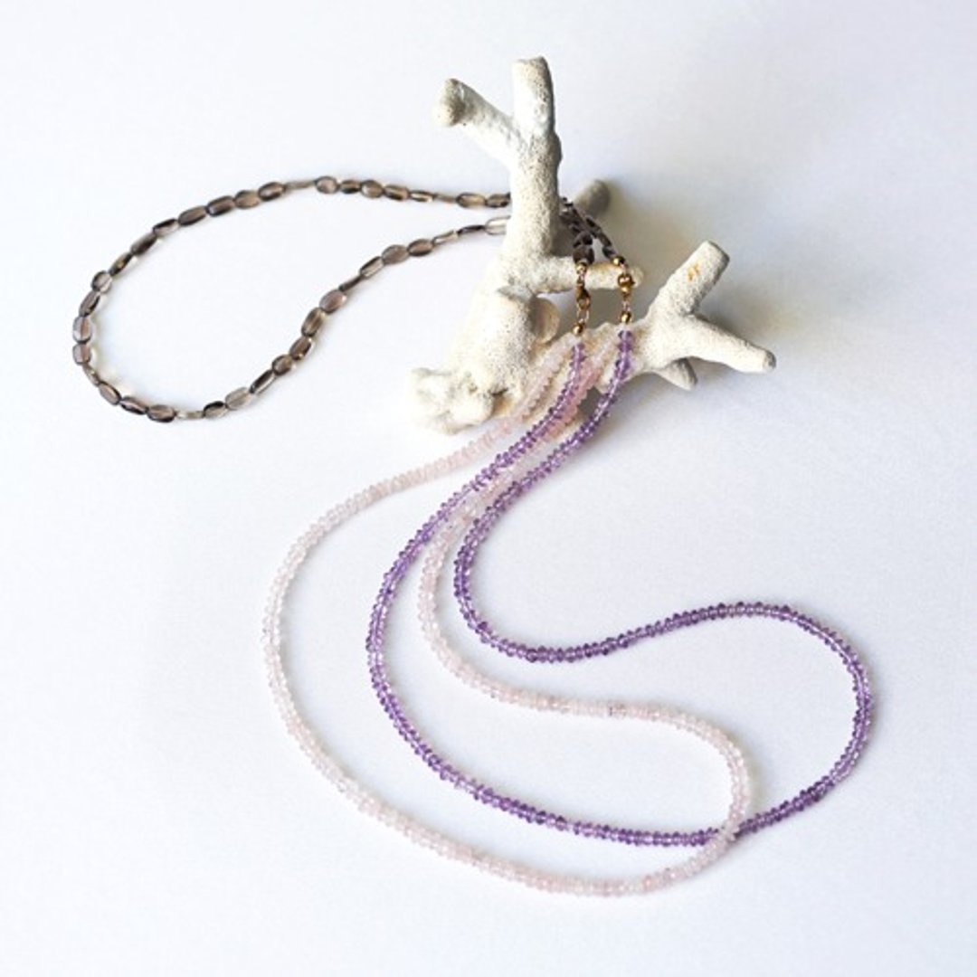 4WAY Amethyst and Smoky Quartz/Rose Quartz Long Necklace Enola - 项链 - 宝石 紫色