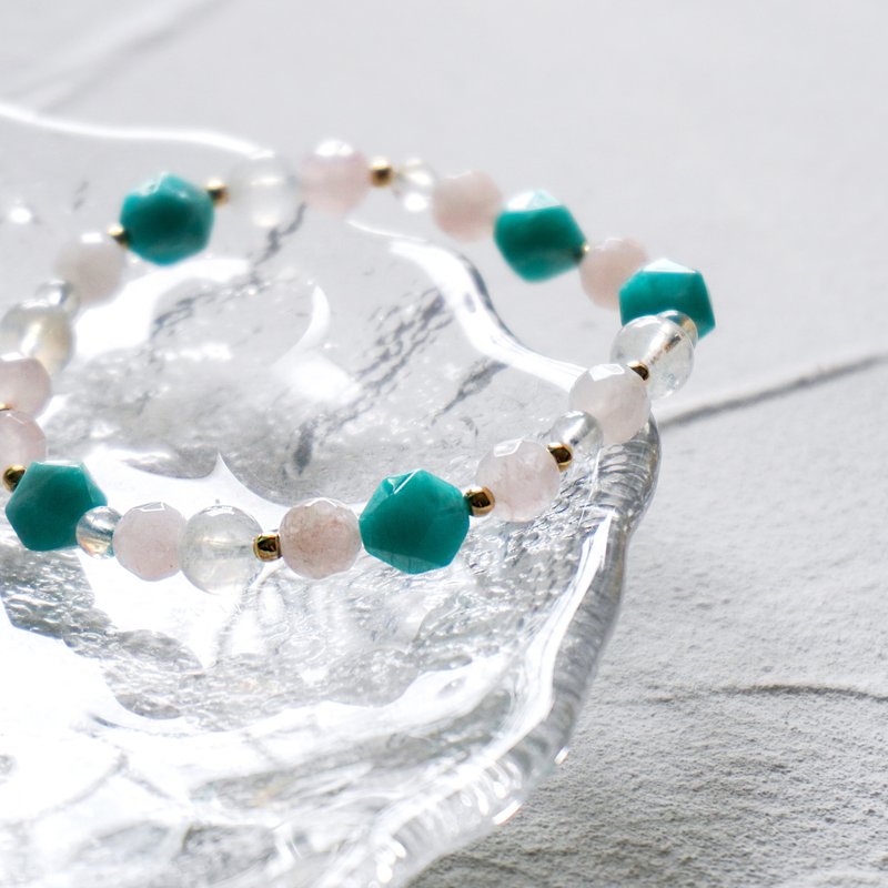 天河石 切割面粉晶 蓝光月亮石 水晶 手链 手链 天然石 琉璃苣 - 手链/手环 - 水晶 