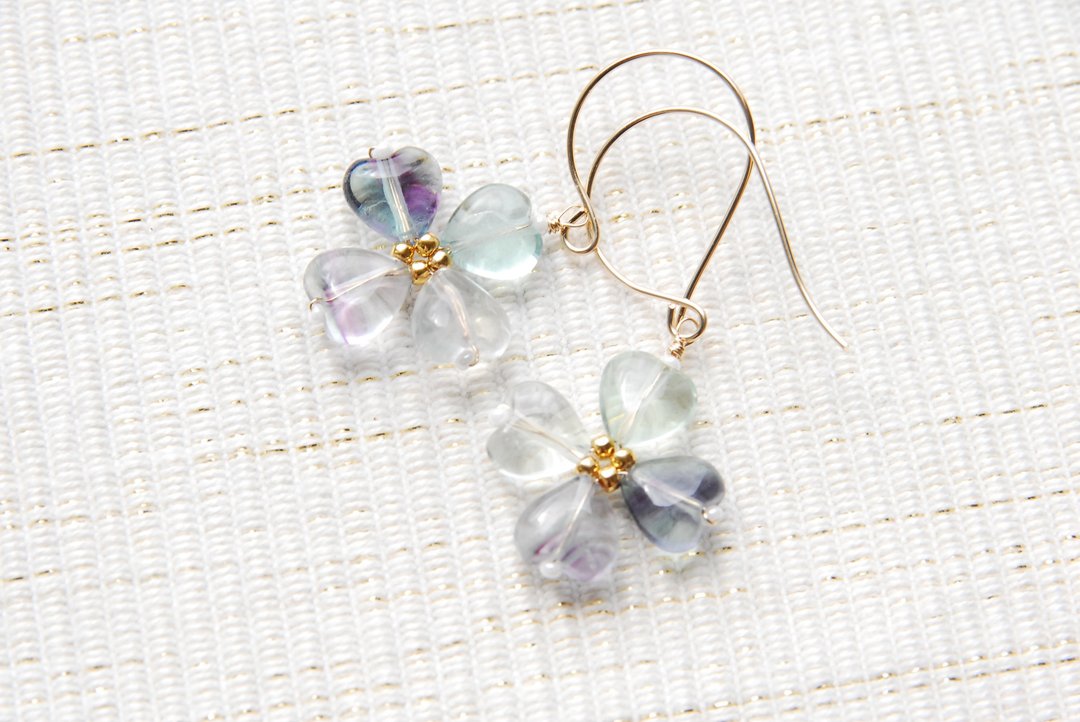 Florite flower earrings no. 16 14 kgf - 耳环/耳夹 - 半宝石 蓝色