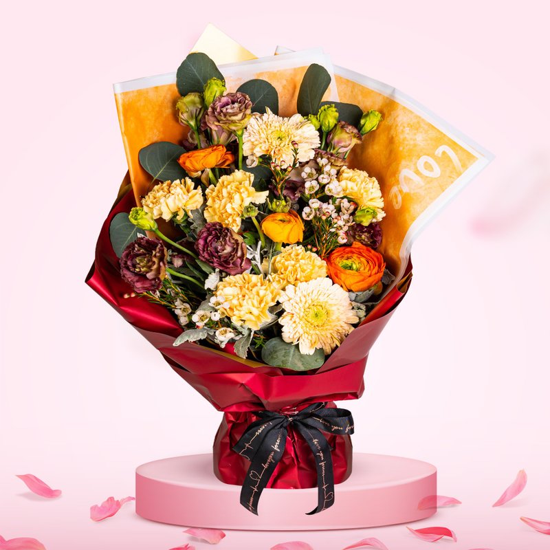 鲜花花束 (康乃馨6支、太阳花、桔梗、小牡丹及其它衬花) GF0011 - 植栽/盆栽 - 植物．花 