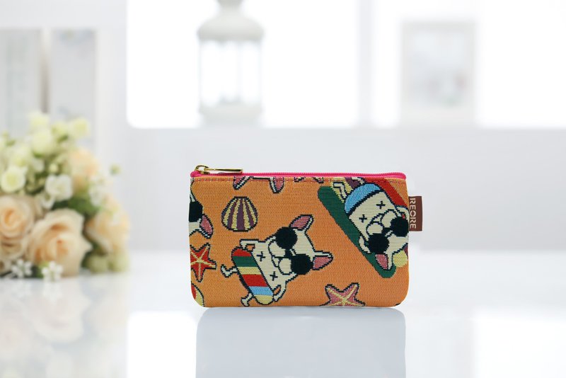 零钱包 卡片隔层 / 防泼水 平织缇花 法斗夏日趣 亮橘 - 零钱包 - 其他材质 多色
