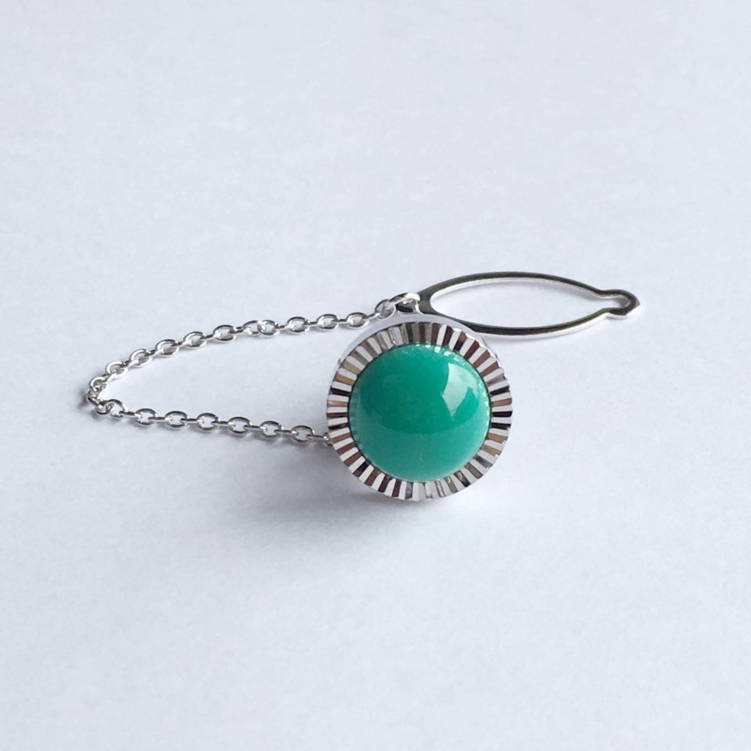 Diamond Cut [Jade Jade] Cloisonne Tie Tack Lapel Pin Pure Silver Cloisonne Cloisonne - 领带/领带夹 - 其他材质 绿色