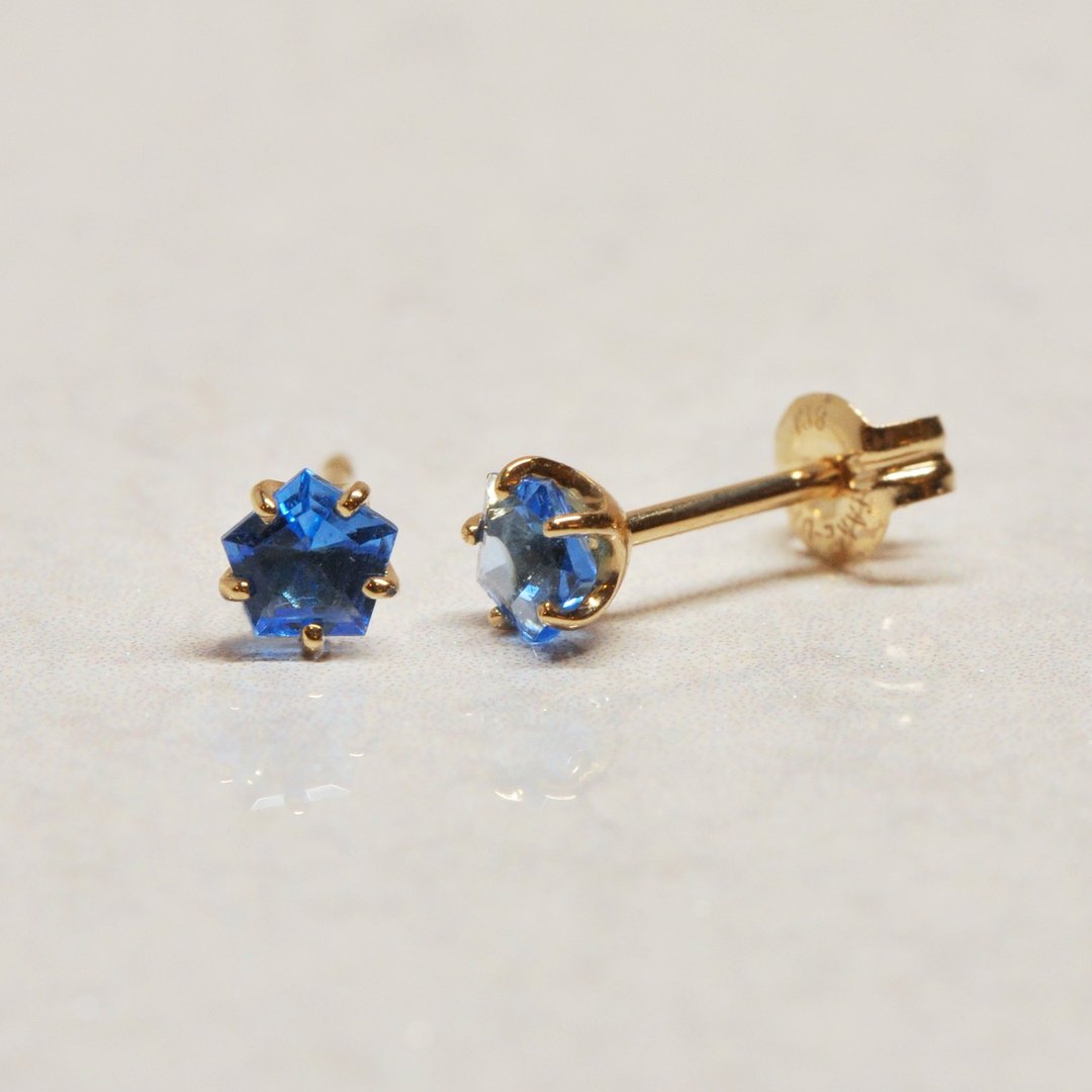 【Second Earrings】 18K 黄金蓝晶五边形切割耳环 - 耳环/耳夹 - 贵金属 