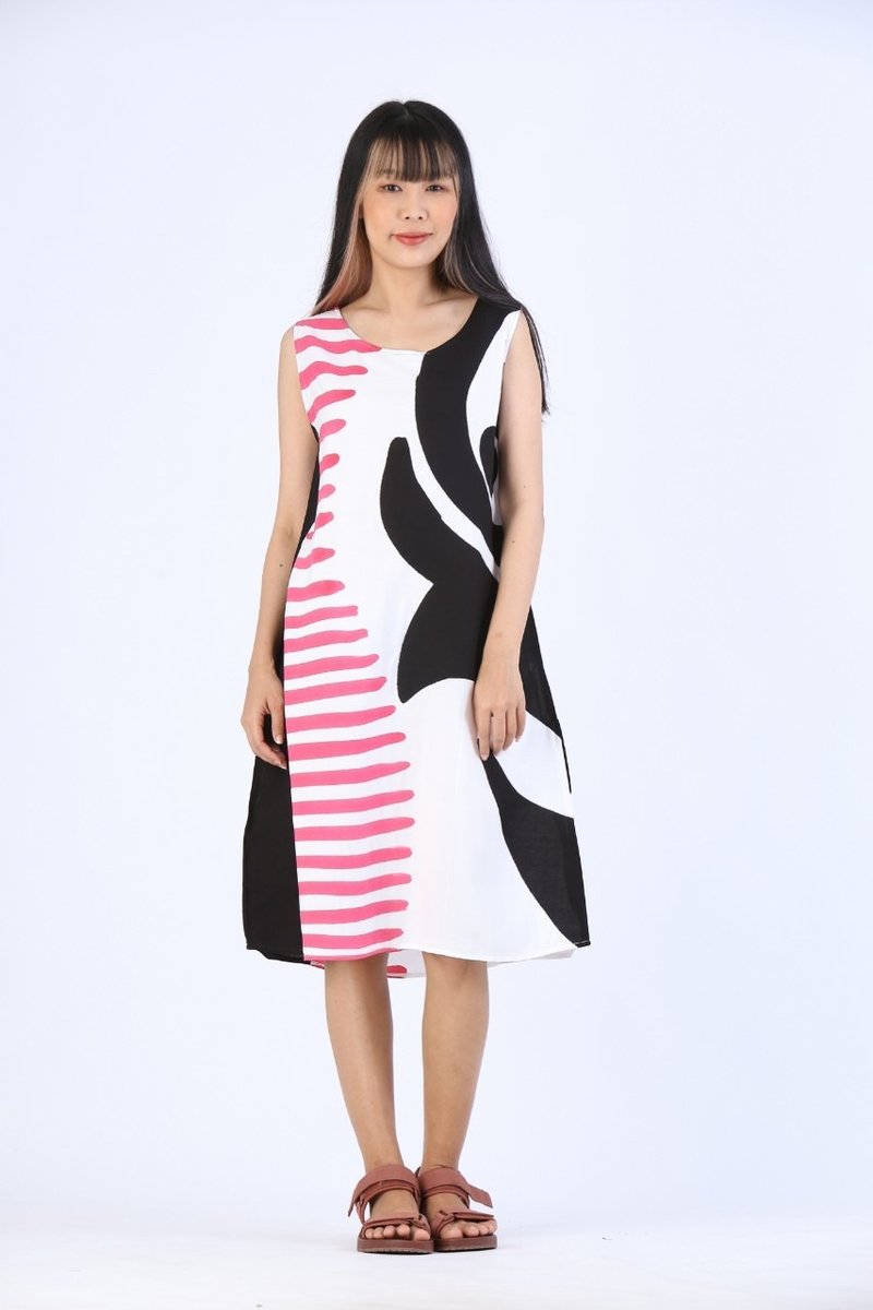 Short Dress Cotton Rayon Hand Paint - 洋装/连衣裙 - 棉 白色