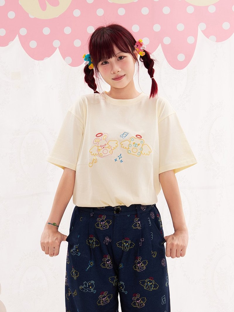 动物天使刺绣T恤短袖 可爱纯棉夏装卡通 - 女装 T 恤 - 棉．麻 多色