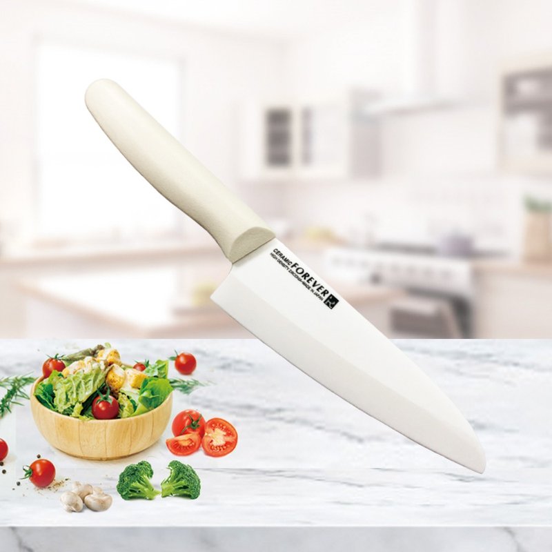 日本 FOREVER 锋爱华 制造锋爱华高精密陶瓷刀18CM(白刃白柄) - 菜刀/刀架 - 瓷 白色