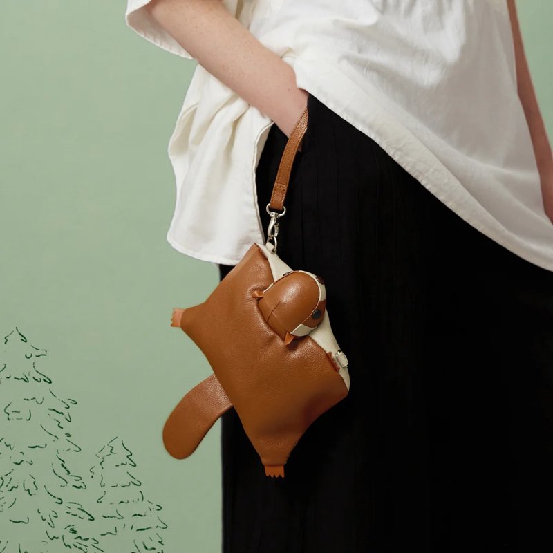 飞鼠 两用收纳包-焦糖棕 - 化妆包/杂物包 - 真皮 咖啡色