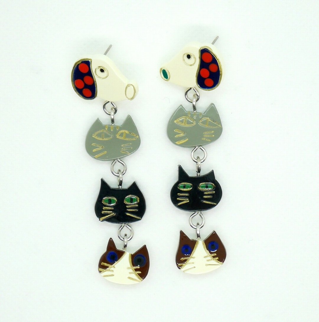 Dog and Cat Earrings - 耳环/耳夹 - 树脂 多色