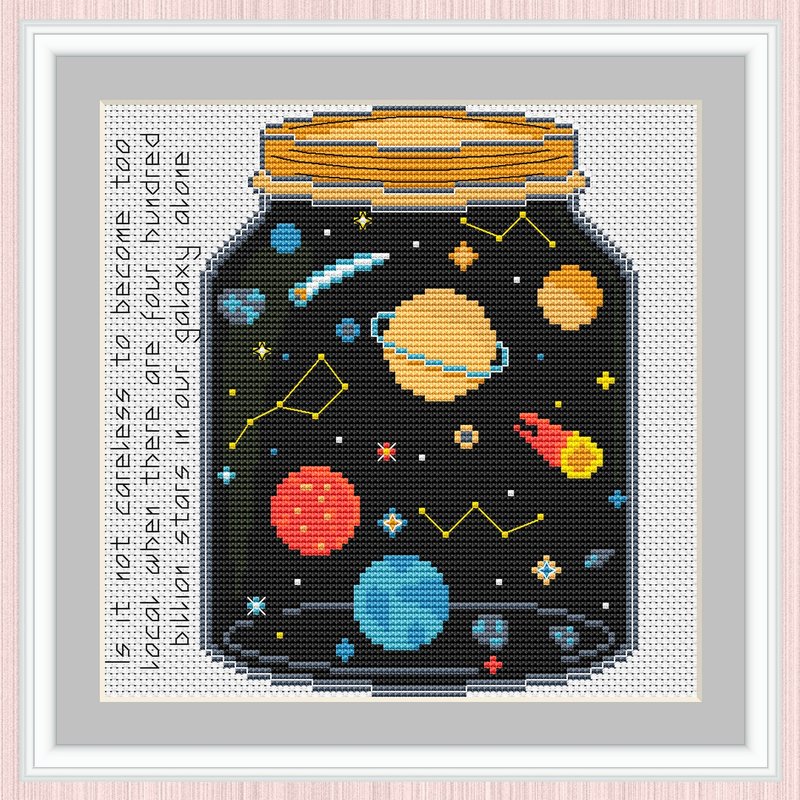 Galaxy Cross Stitch Pattern | Digital PDF Space Galaxy Pattern | Jar with stars - 手工艺教程/工具书 - 其他材质 