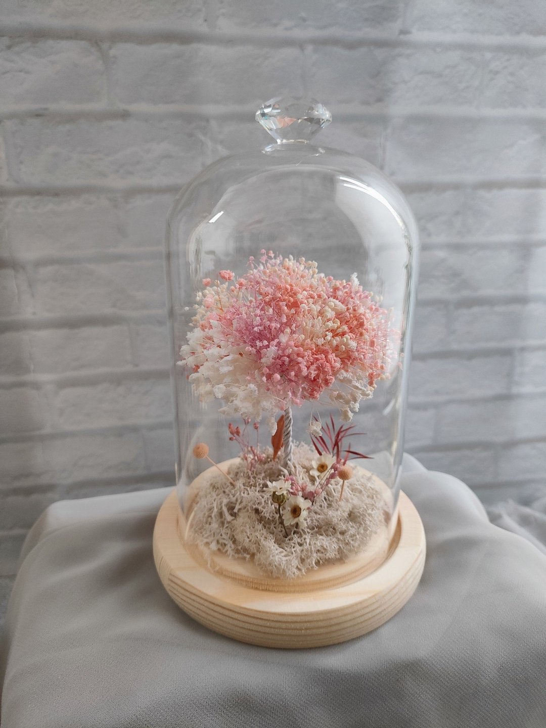 许愿满天星树 玻璃花盅-永生花玻璃钟罩 毕业礼物毕业 老师礼物 - 干燥花/捧花 - 植物．花 粉红色