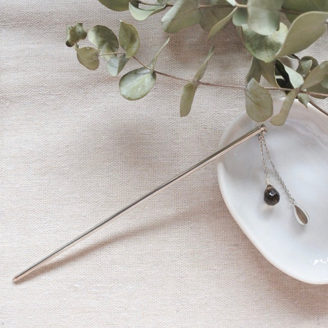 茶水晶发簪 Smoky Quartz Hairpin - 发饰 - 水晶 咖啡色