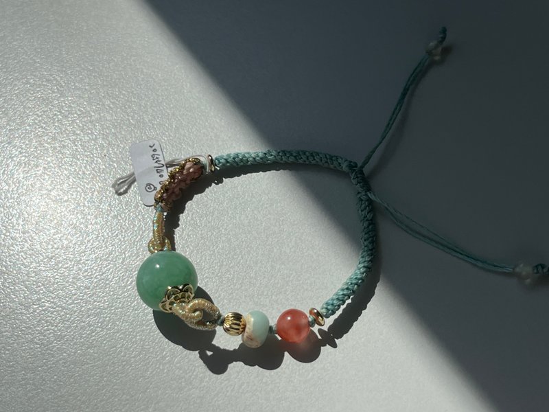 Angel's tears翠色-天然缅甸玉 果阳绿翡翠大珠 南红 编织手绳 - 项链 - 玉石 绿色