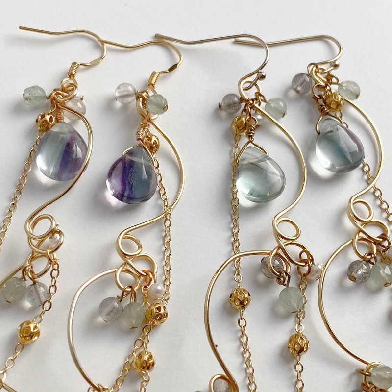 【临江仙】黄铜复古莹石耳环耳夹耳环 古风旗袍汉服古典生日礼物 - 耳环/耳夹 - 铜/黄铜 金色