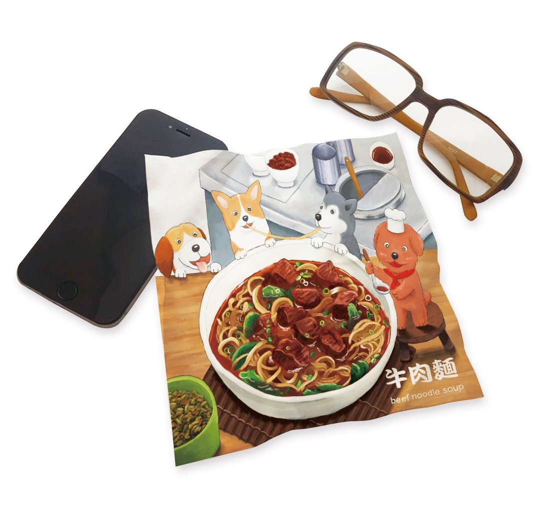 印花万用布-吃牛肉面 ll 擦拭布 - 眼镜盒/眼镜布 - 聚酯纤维 橘色