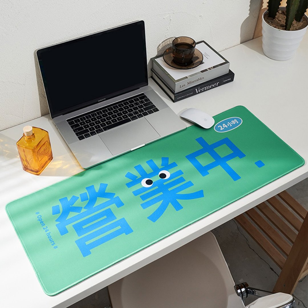 营业中电竞游戏鼠标垫 休息中超大办公桌垫 可爱滑鼠垫 - 鼠标垫 - 橡胶 