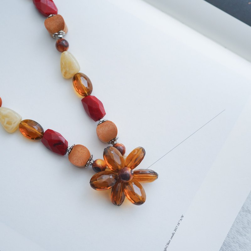 红民俗感项链vintage中古古董饰品短项链 - 项链 - 宝石 红色