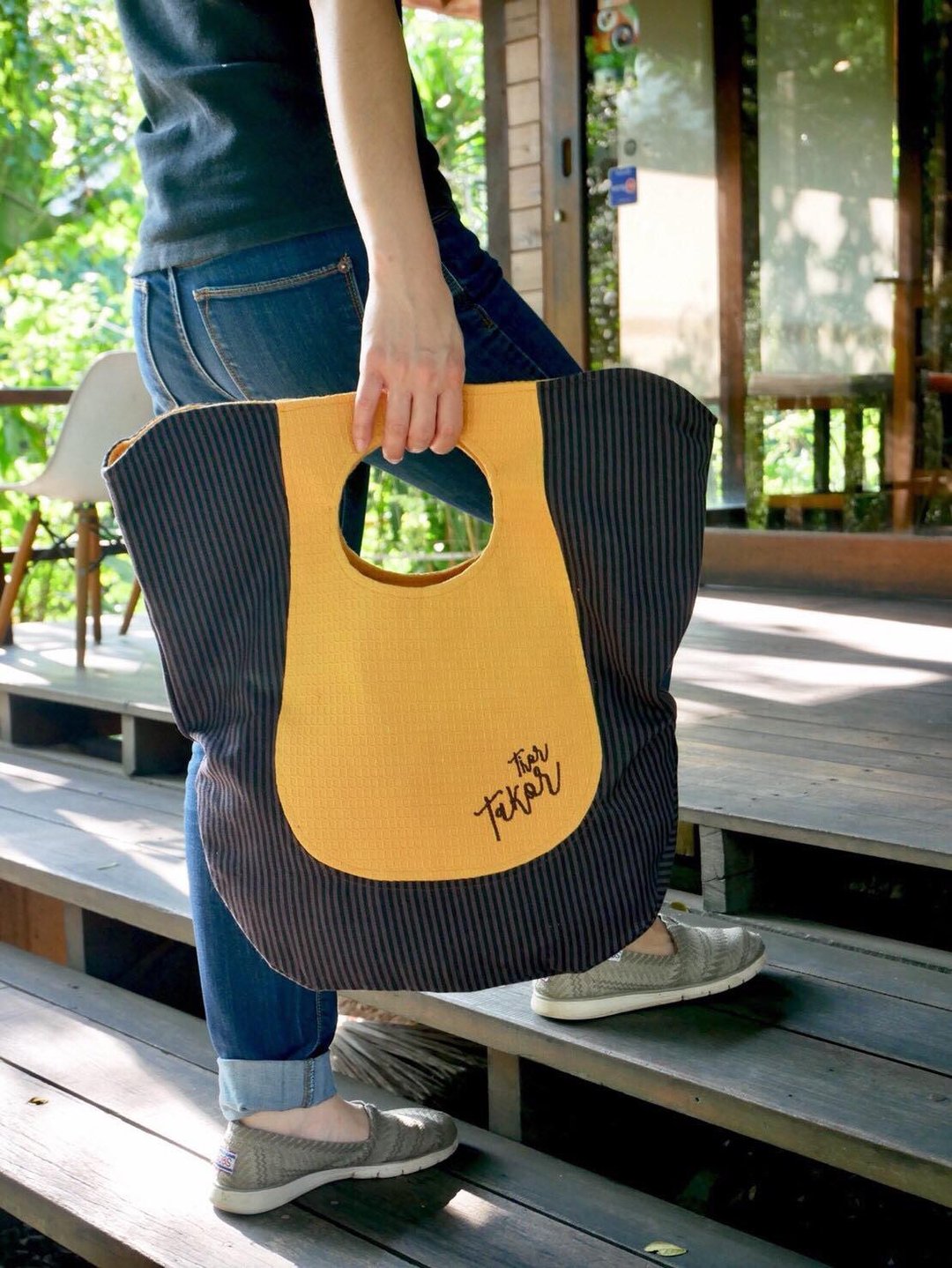 Tote bag : Yellow and Dark purple - 手提包/手提袋 - 棉 多色