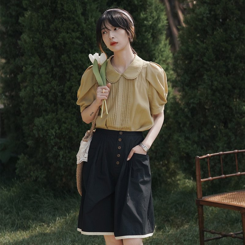 娃娃领花苞袖衬衫|衬衫|两色|夏款|Sora-963 - 女装衬衫 - 其他人造纤维 多色